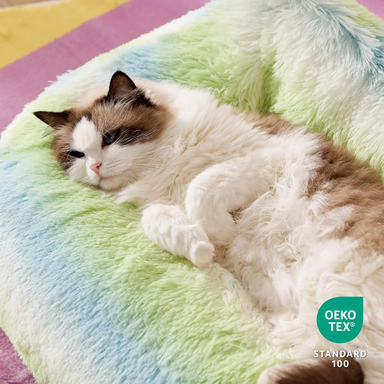 Lesure Dog Bed Medium Size - Cute Furry Calming Puppy Beds, Rectangle Washable Indoor Pet Beds with Removable Zipper Cover, 35x25x11inches, Green Stripe