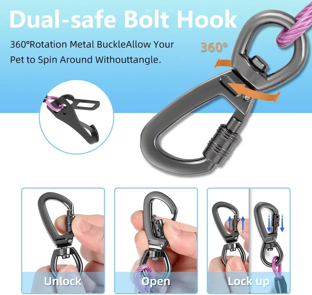 MiaoChuai 3-in-1 Dog Car Seat Belt Harness | Chew-Proof Steel Cable Leash with Heavy-Duty Buckle & Clip | Car Safety Restraint for Small, Medium, Large Dogs (Purple, 24 inch/60 CM)