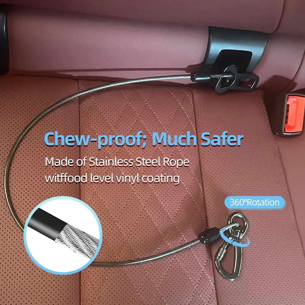 MiaoChuai 3-in-1 Dog Car Seat Belt Harness | Chew-Proof Steel Cable Leash with Heavy-Duty Buckle & Clip | Car Safety Restraint for Small, Medium, Large Dogs (Purple, 24 inch/60 CM)