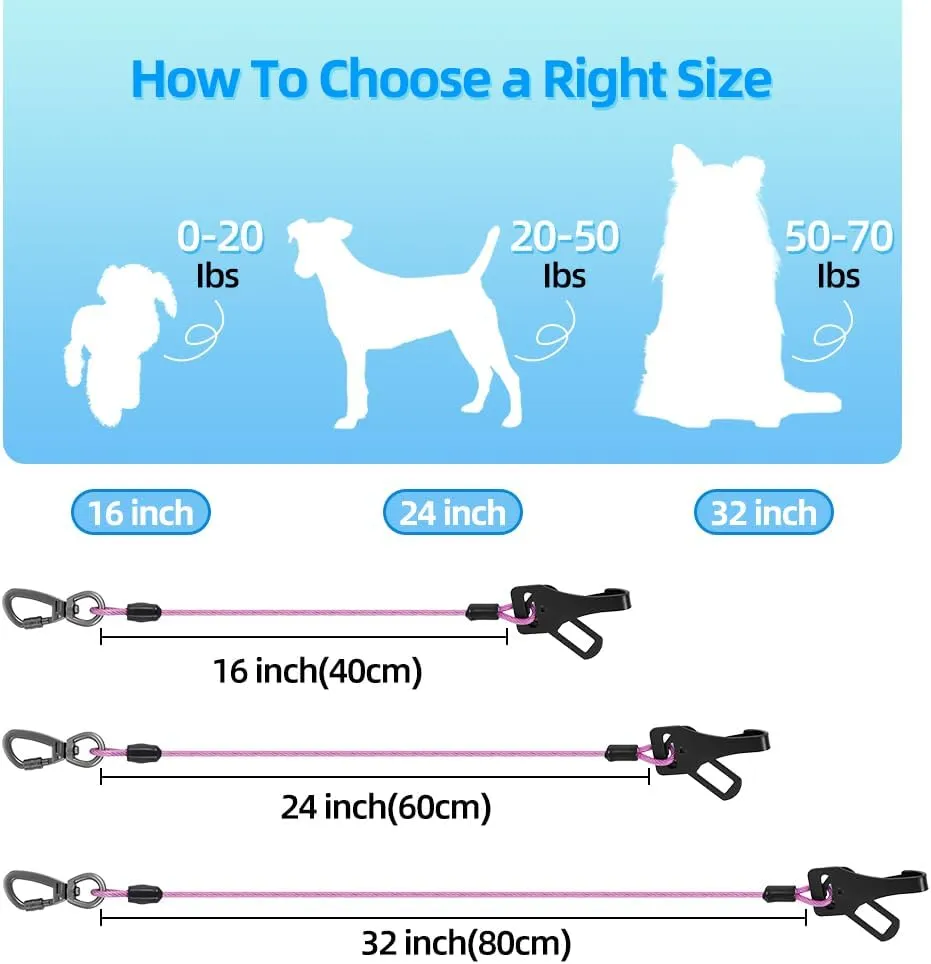 MiaoChuai 3-in-1 Dog Car Seat Belt Harness | Chew-Proof Steel Cable Leash with Heavy-Duty Buckle & Clip | Car Safety Restraint for Small, Medium, Large Dogs (Purple, 24 inch/60 CM)