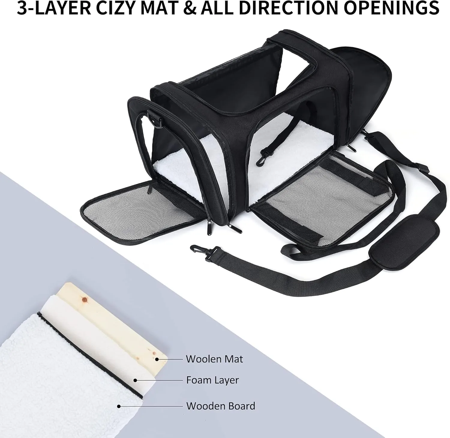 Mile High Life | Outdoor Travel Pet Carrier | Kitty Puppy Cat Carriers | Collapsible Dog Carrier for Small Medium Dogs | Cat Crates w Breathable Mesh with Soft-Sided (Black, Medium)