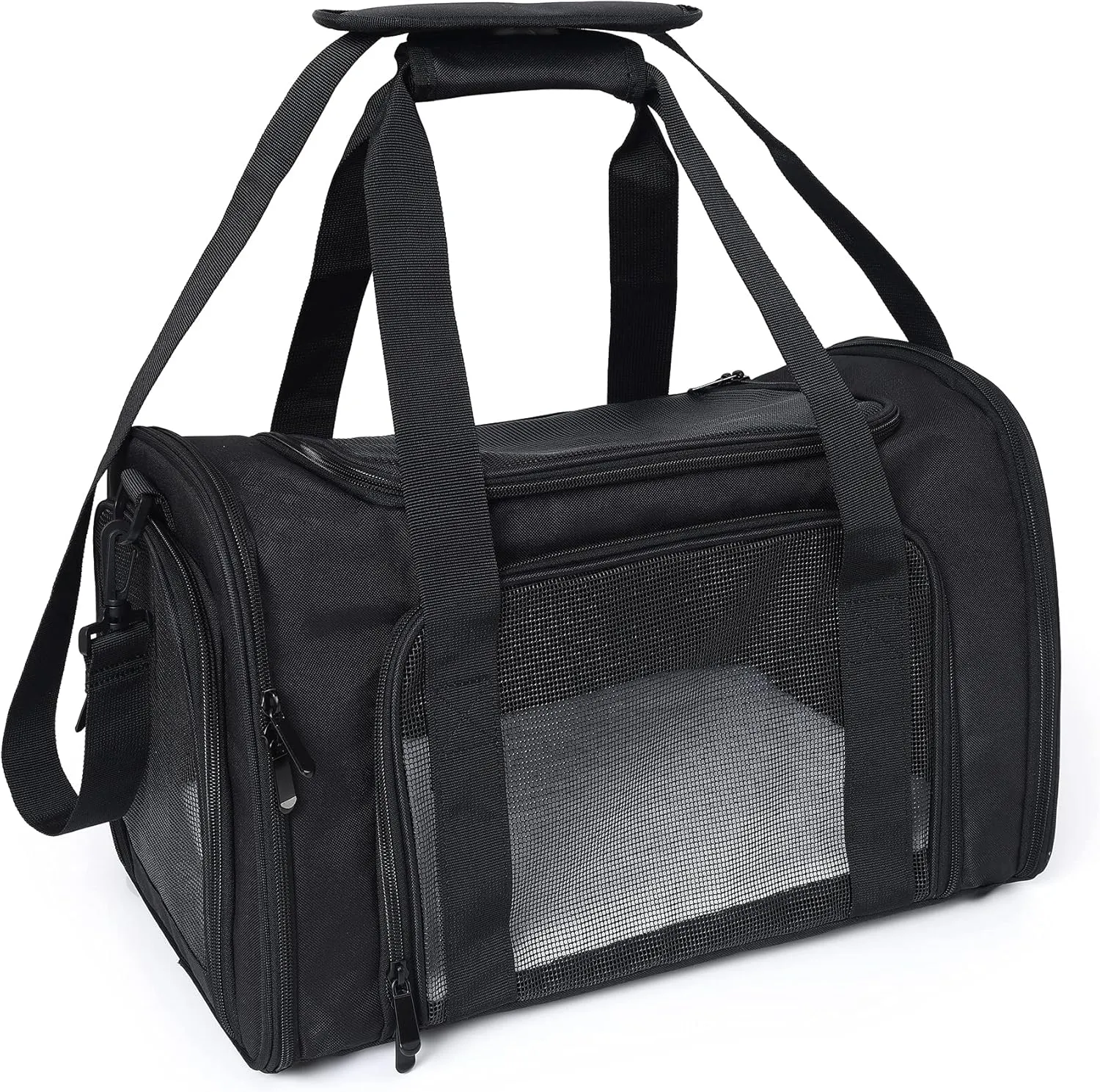 Mile High Life | Outdoor Travel Pet Carrier | Kitty Puppy Cat Carriers | Collapsible Dog Carrier for Small Medium Dogs | Cat Crates w Breathable Mesh with Soft-Sided (Black, Medium)