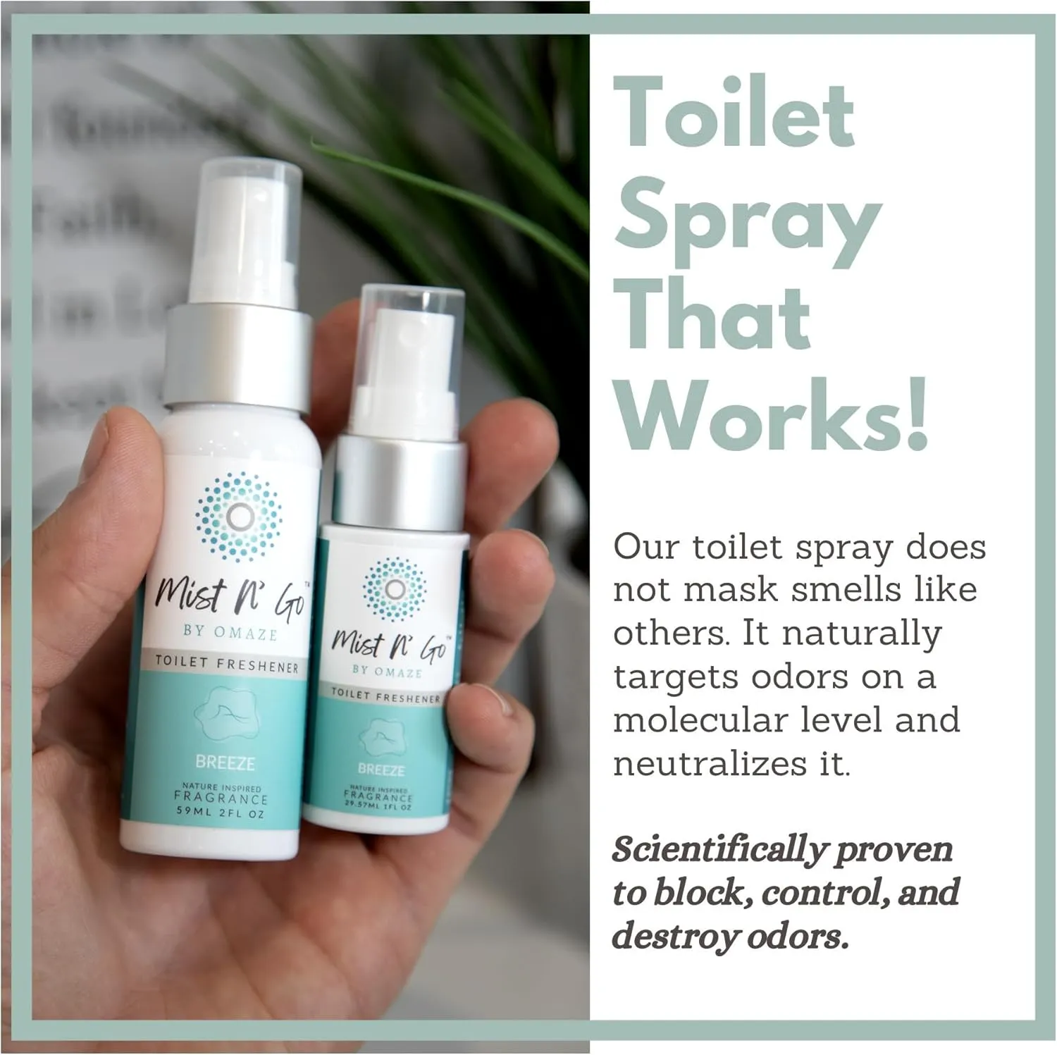 Mist N Go by Omaze Travel Bathroom Spray for Toilet Spray Odor Eliminator - Travel Toilet Spray for Bathroom Air Freshener Spray for Bathroom Deodorizer - Breeze Travel Size (1oz x1)