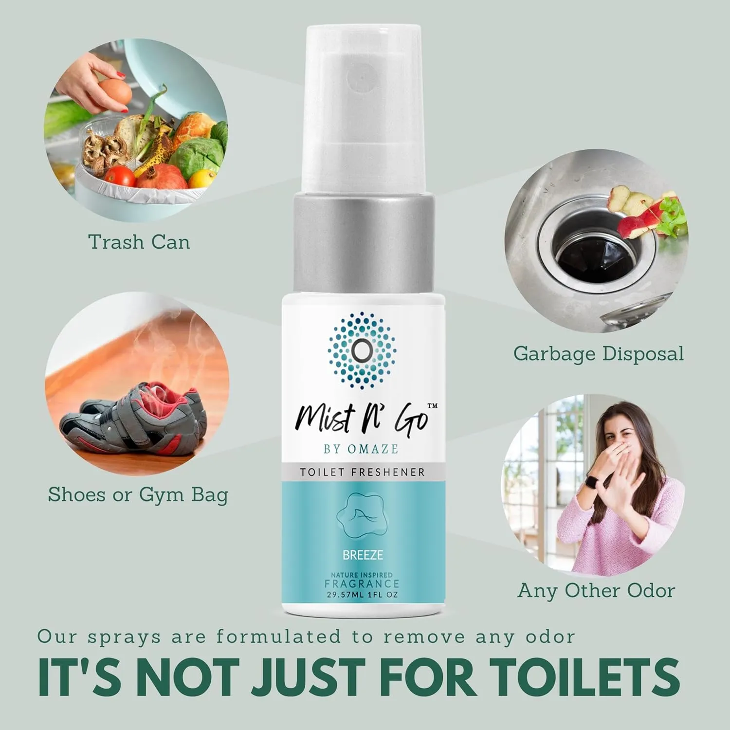 Mist N Go by Omaze Travel Bathroom Spray for Toilet Spray Odor Eliminator - Travel Toilet Spray for Bathroom Air Freshener Spray for Bathroom Deodorizer - Breeze Travel Size (1oz x1)
