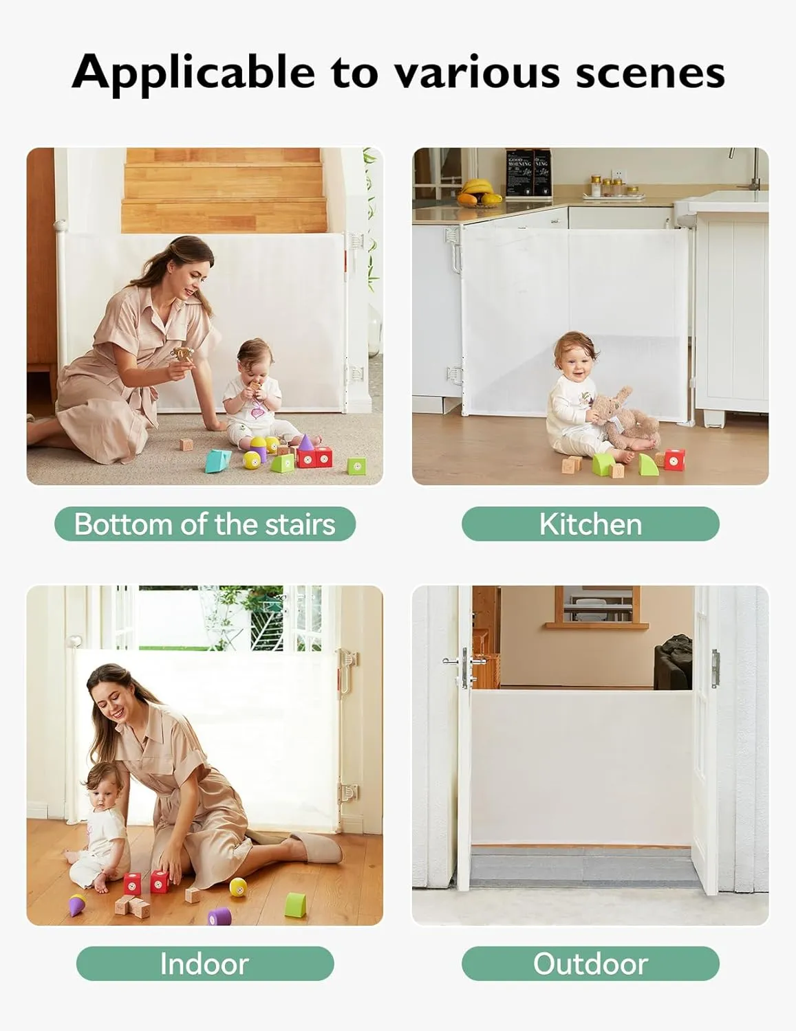 Momcozy Auto Lock Retractable Baby Gate, Safety Gate for Baby and Pet, 33 Tall, Extends to 55 Wide, Mesh Safety Dog Gate for Stairs, Indoor, Outdoor, Doorways, Hallways