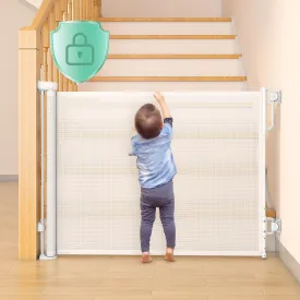 Momcozy Auto Lock Retractable Baby Gate, Safety Gate for Baby and Pet, 33 Tall, Extends to 55 Wide, Mesh Safety Dog Gate for Stairs, Indoor, Outdoor, Doorways, Hallways