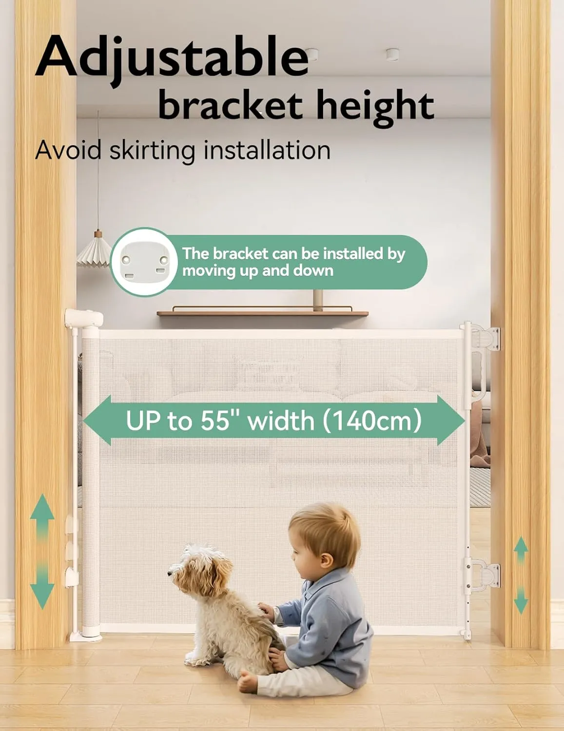 Momcozy Auto Lock Retractable Baby Gate, Safety Gate for Baby and Pet, 33 Tall, Extends to 55 Wide, Mesh Safety Dog Gate for Stairs, Indoor, Outdoor, Doorways, Hallways