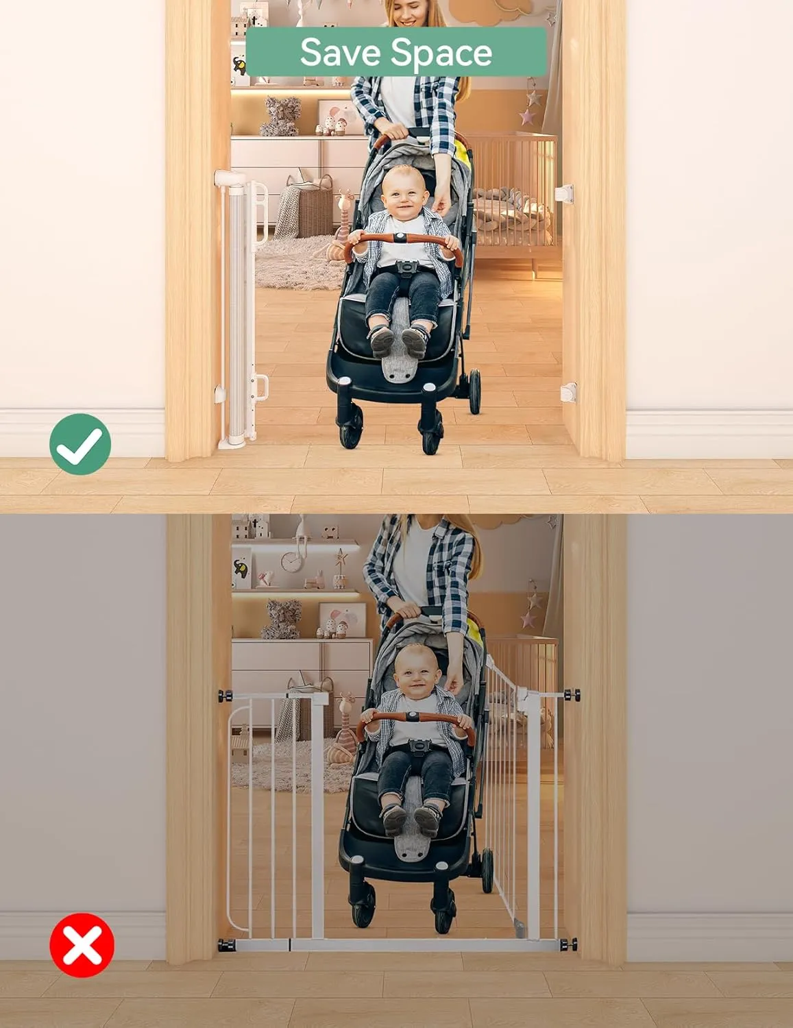 Momcozy Auto Lock Retractable Baby Gate, Safety Gate for Baby and Pet, 33 Tall, Extends to 55 Wide, Mesh Safety Dog Gate for Stairs, Indoor, Outdoor, Doorways, Hallways