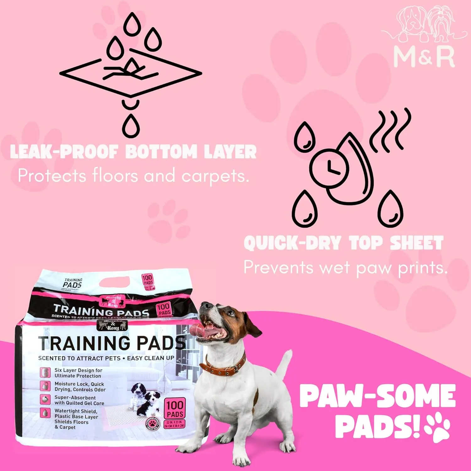 Murphy & Roxy Dog Training Pads  Extra-Large Absorbent Pee Pads for Dogs, Puppies, and Cats, Leak-Proof Backing and Odor Control, Unscented, 100 Count (26x30 Inches)