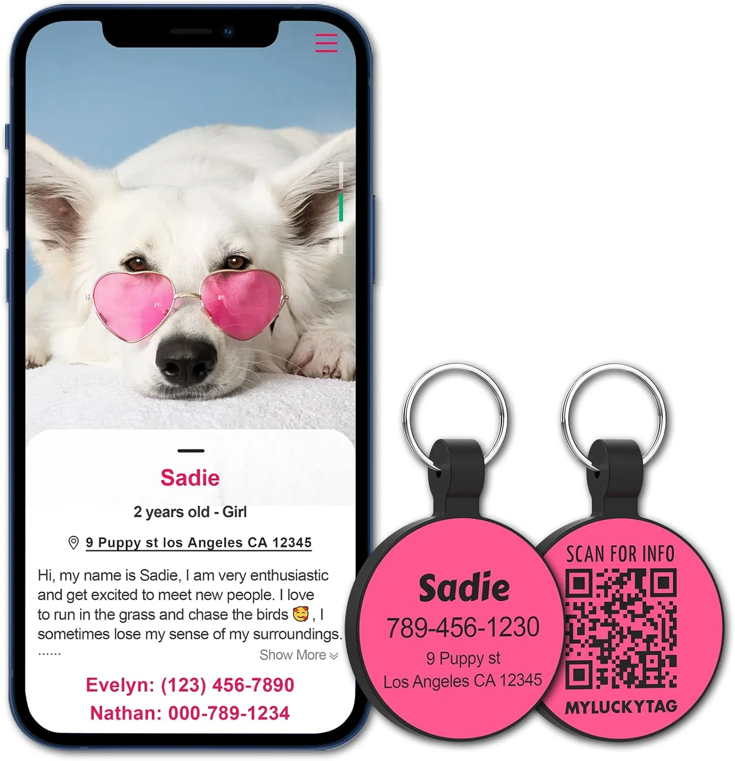 MYLUCKYTAG Personalized Dog ID Tags - Silent Silicone QR Code Tags - Pet Online Profile - Send Pet Location Alert Email When Scanning