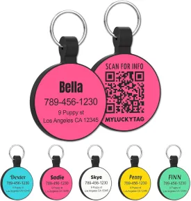 MYLUCKYTAG Personalized Dog ID Tags - Silent Silicone QR Code Tags - Pet Online Profile - Send Pet Location Alert Email When Scanning