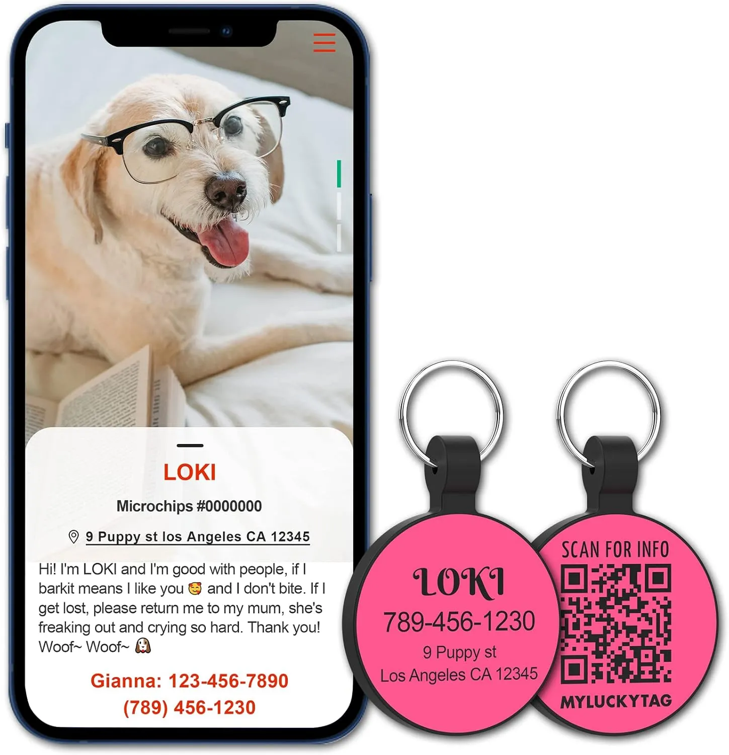 MYLUCKYTAG Personalized Dog ID Tags - Silent Silicone QR Code Tags - Pet Online Profile - Send Pet Location Alert Email When Scanning