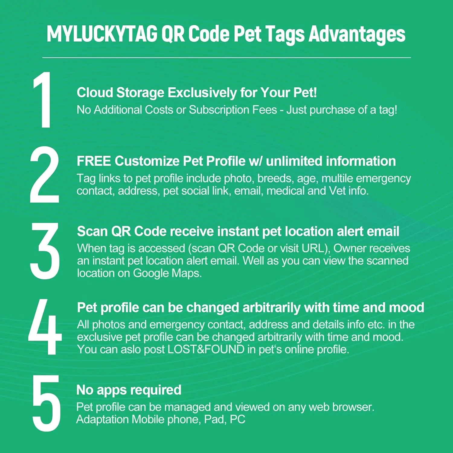MYLUCKYTAG Personalized Dog ID Tags - Silent Silicone QR Code Tags - Pet Online Profile - Send Pet Location Alert Email When Scanning