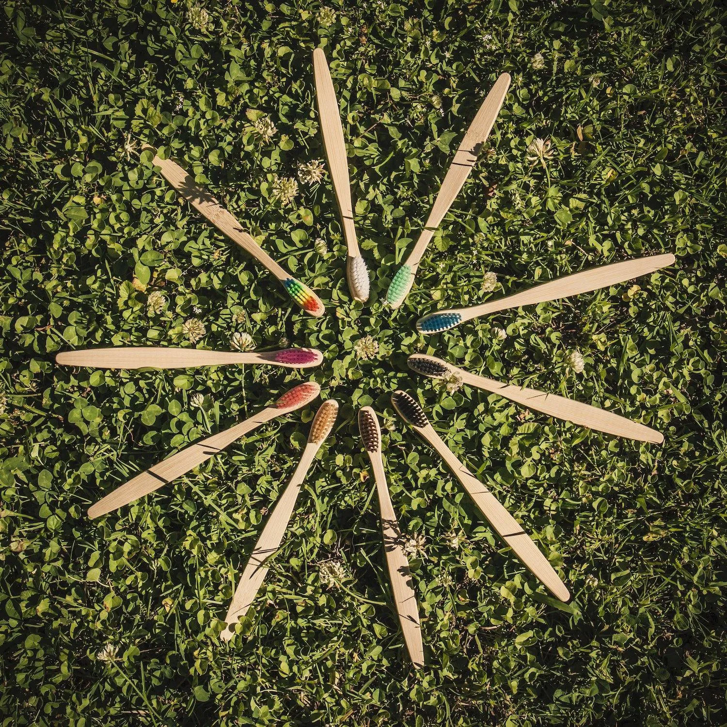 Natural Bamboo Antibacterial Toothbrushes - Set of 12 pieces