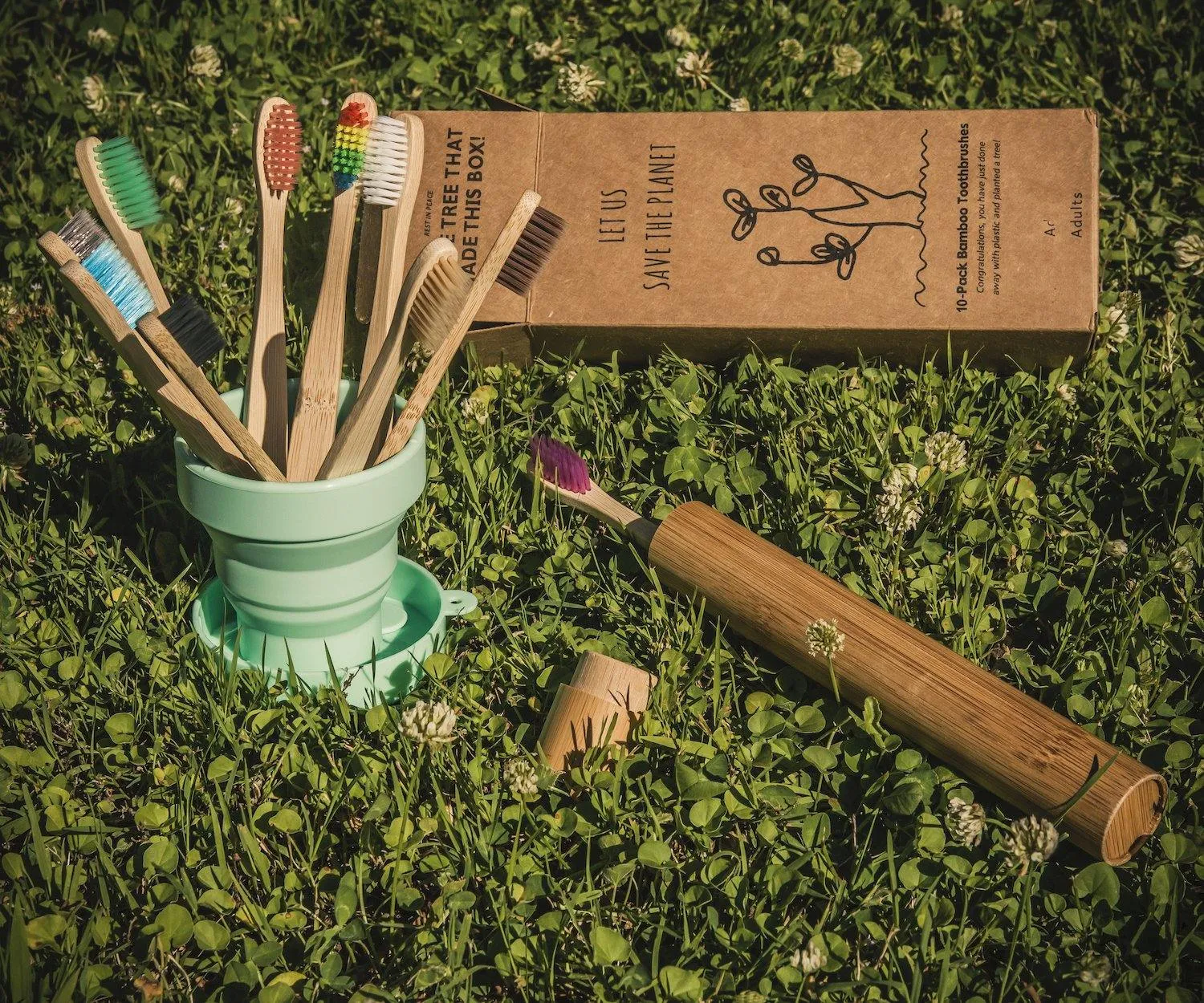 Natural Bamboo Antibacterial Toothbrushes - Set of 12 pieces