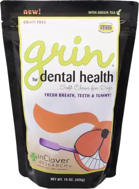 Natural Dental Treat Chew for Dogs, Grin, Fresh Breath Dog Chew Treat with Prebiotics, Fresh Breath Tartar Control Chew for Dogs, Daily Chew Supplement for Dogs Supports Dog Gums and Teeth