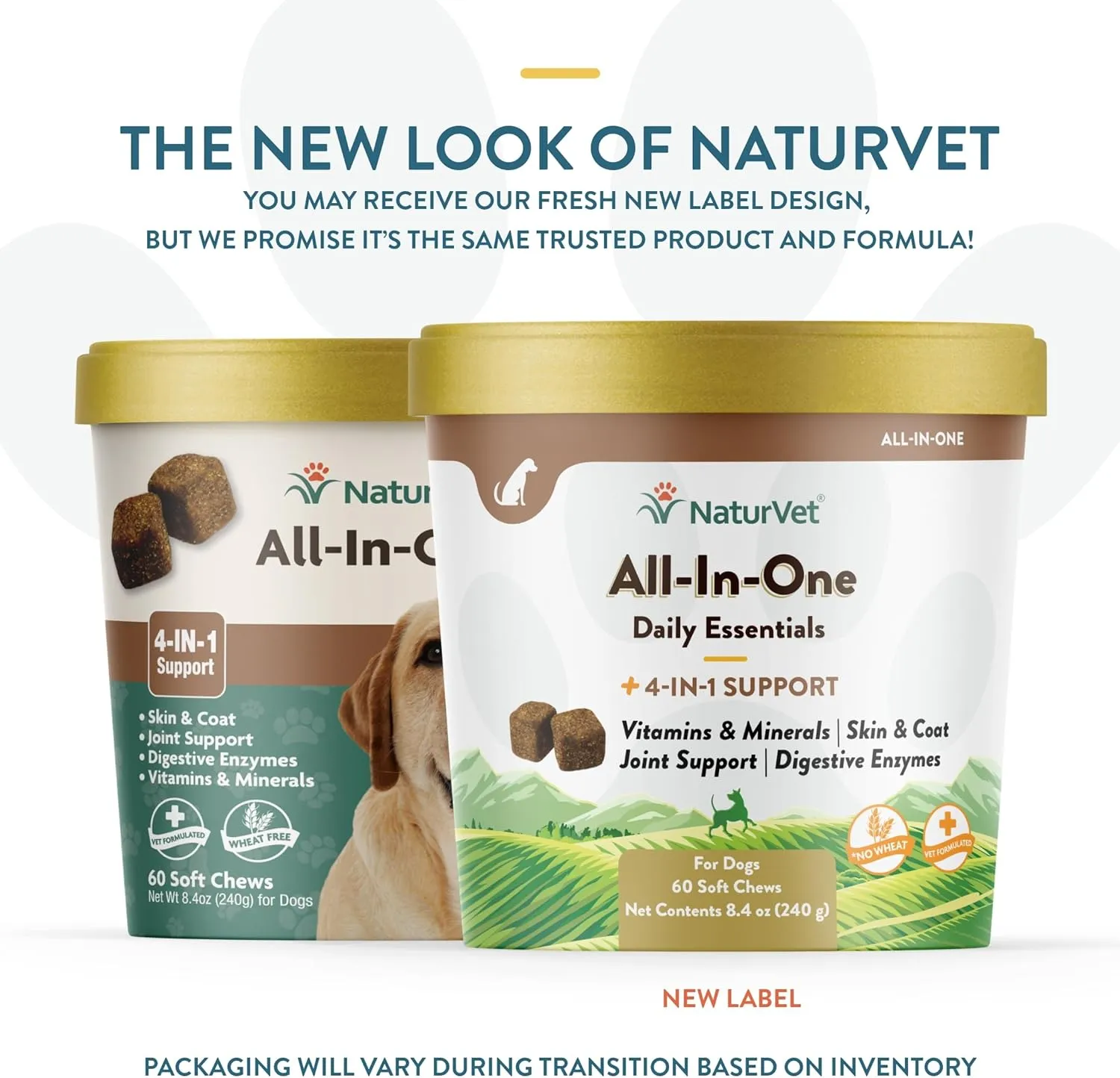 NaturVet All-in-One Dog Supplement - for Joint Support, Digestion, Skin, Coat Care  Dog Multivitamins with Minerals, Omega-3, 6, 9  Wheat-Free Vitamins for Dogs  60 Soft Chews