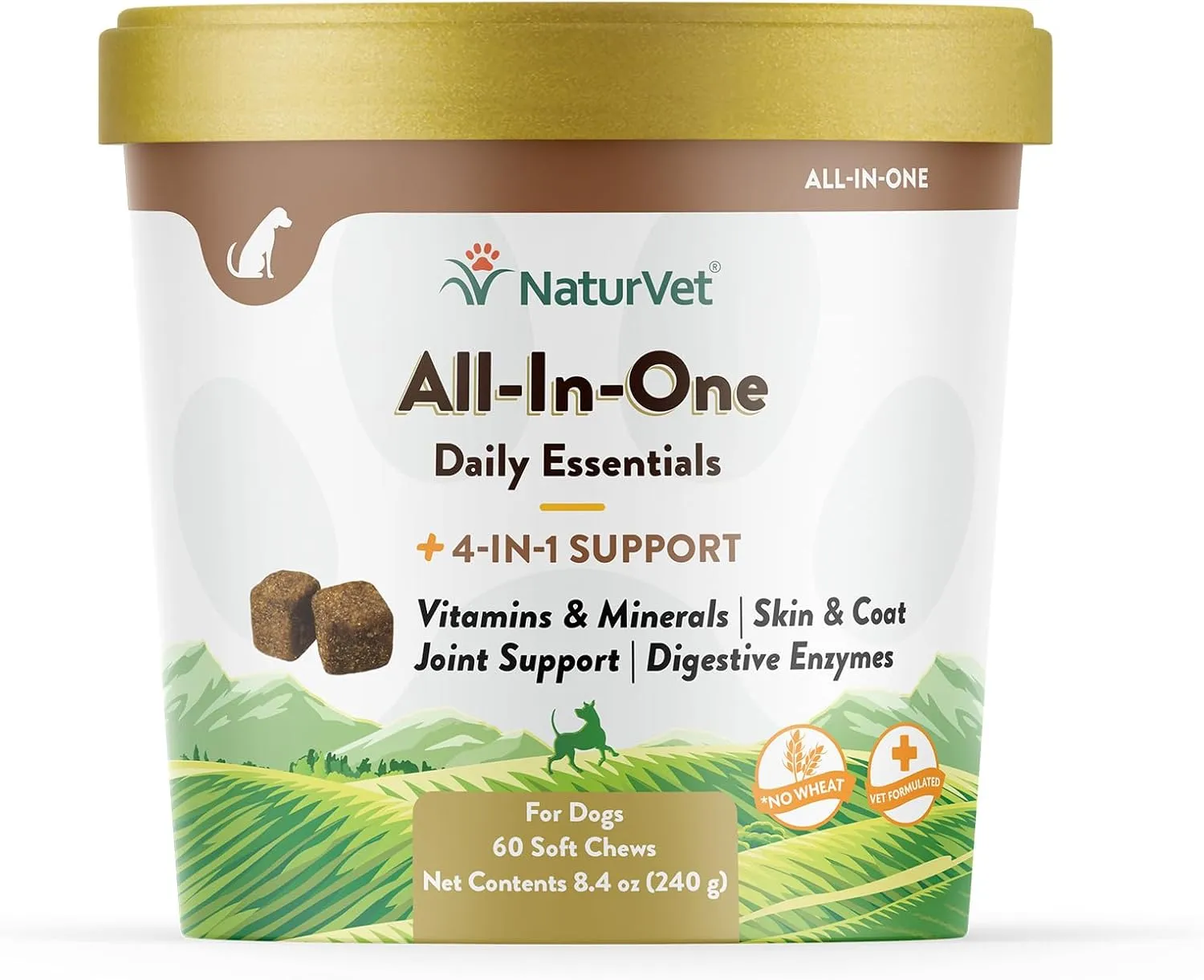 NaturVet All-in-One Dog Supplement - for Joint Support, Digestion, Skin, Coat Care  Dog Multivitamins with Minerals, Omega-3, 6, 9  Wheat-Free Vitamins for Dogs  60 Soft Chews