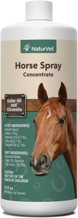 NaturVet Natural Horse Spray Repellant  For Horses Coat, Legs, Shoulders & Neck  Includes Citronella, Rosemary, Cedar Oils  Herbal Fragrance for Horses  32 Oz.