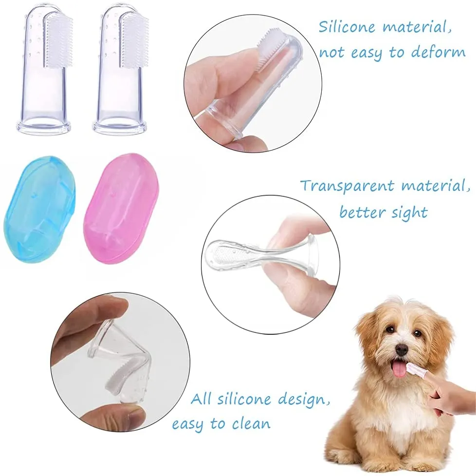 New Dog/Cat Tooth Brushing Kit,Pet Toothbrush Kit,Professional 3 Sided Dog/Cat Toothbrush, Finger Toothbrush,Long Handle Toothbrush,Metal Tools Included,Complete Tooth Cleaning Kit for Pets(15Pcs)