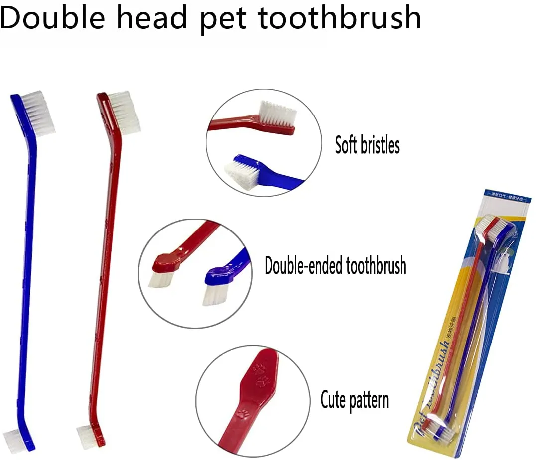 New Dog/Cat Tooth Brushing Kit,Pet Toothbrush Kit,Professional 3 Sided Dog/Cat Toothbrush, Finger Toothbrush,Long Handle Toothbrush,Metal Tools Included,Complete Tooth Cleaning Kit for Pets(15Pcs)