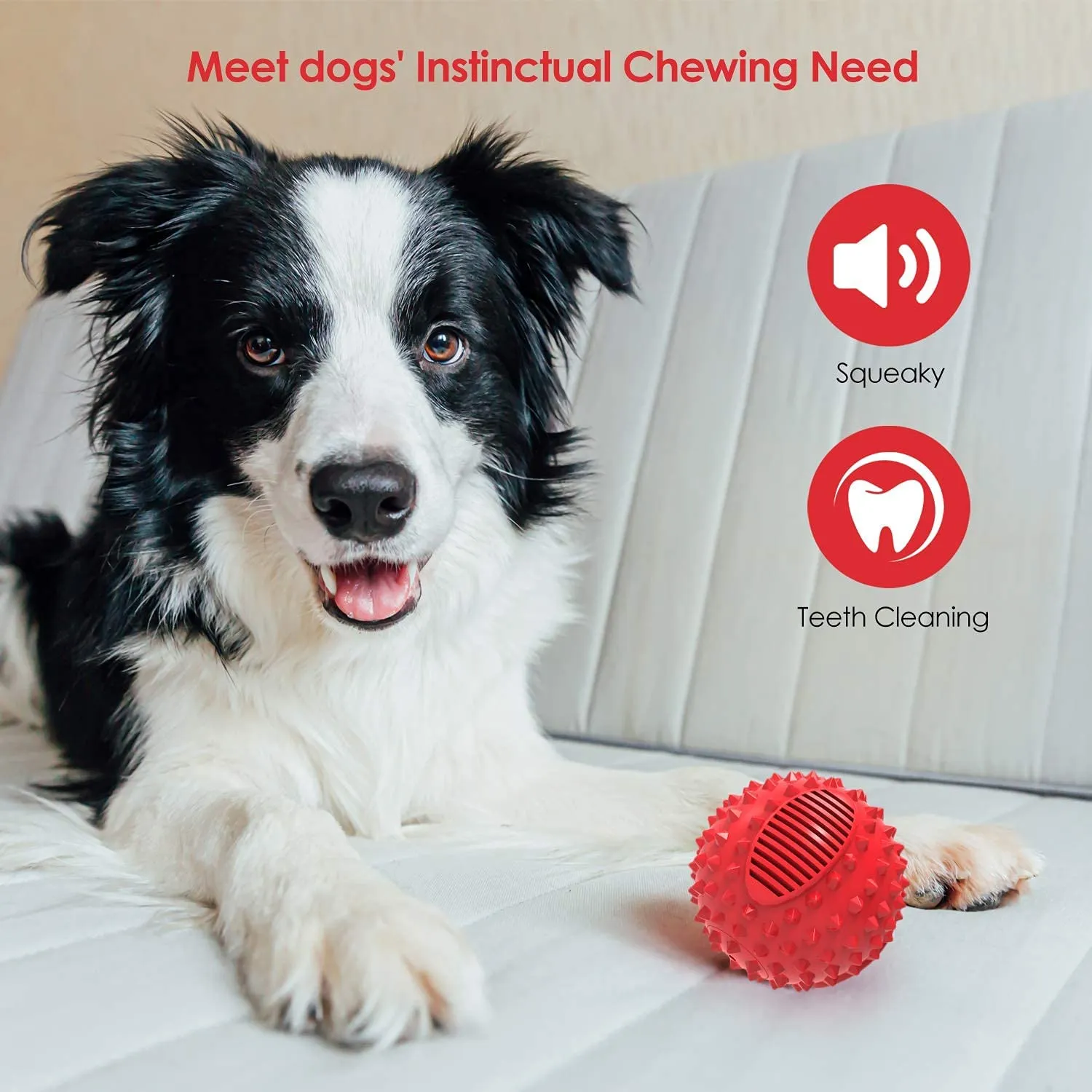 NEW PETIZER Squeaky Dog Ball Toy for Aggressive Chewers,10CM Indestructible Durable Big Dogs Chew Spiky Ball, Floatable Rubber Pet Toys for Medium & Large Breeds, Red