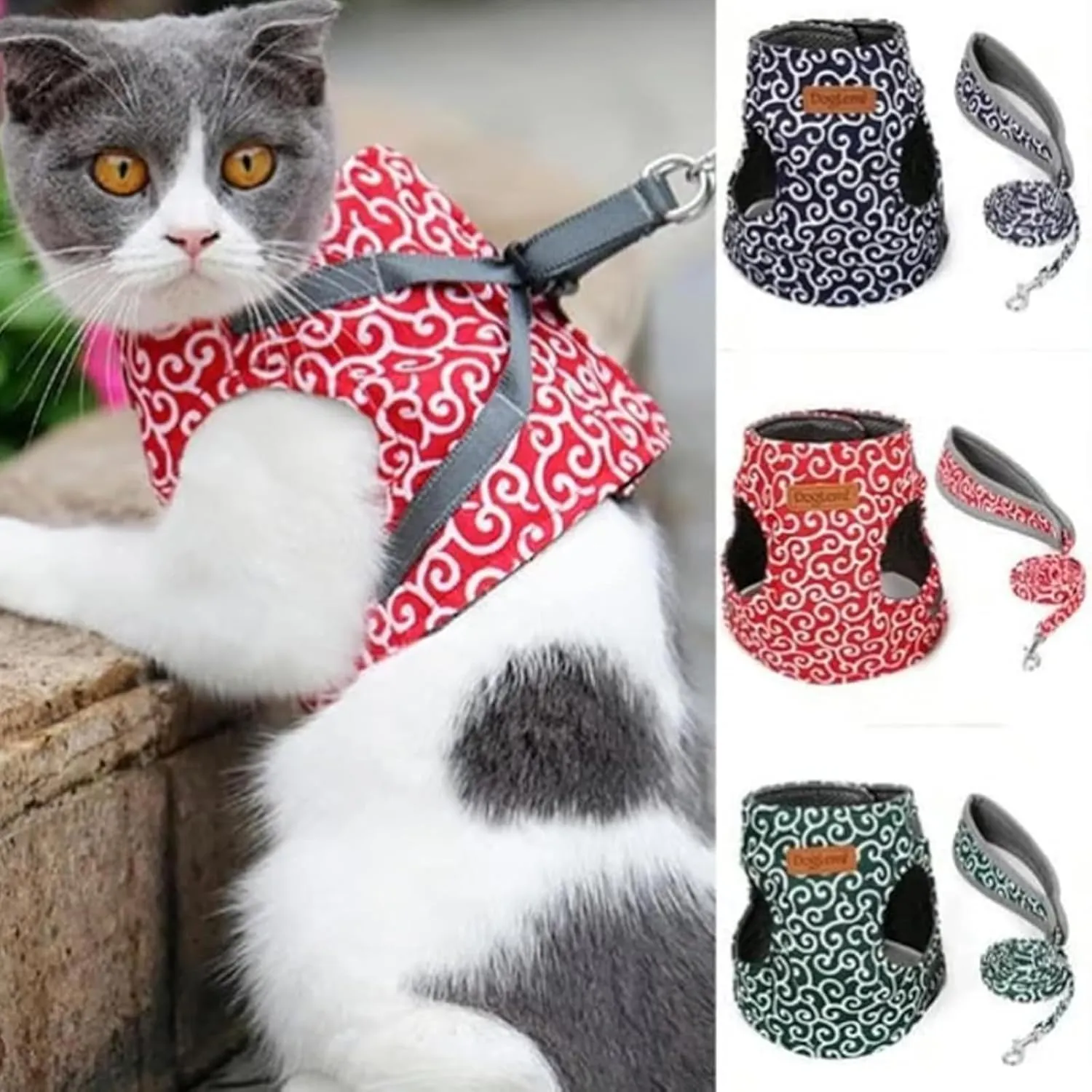 Niowatchted - Cat Dogs Vest Harness and Leash Anti-Break Away Chest Strap Cats Clothes, Niowatchted Cat Vest Harness and Leash, Stylish Pet Harness Jackets for Large and Small Kittens Dogs (Red, M)