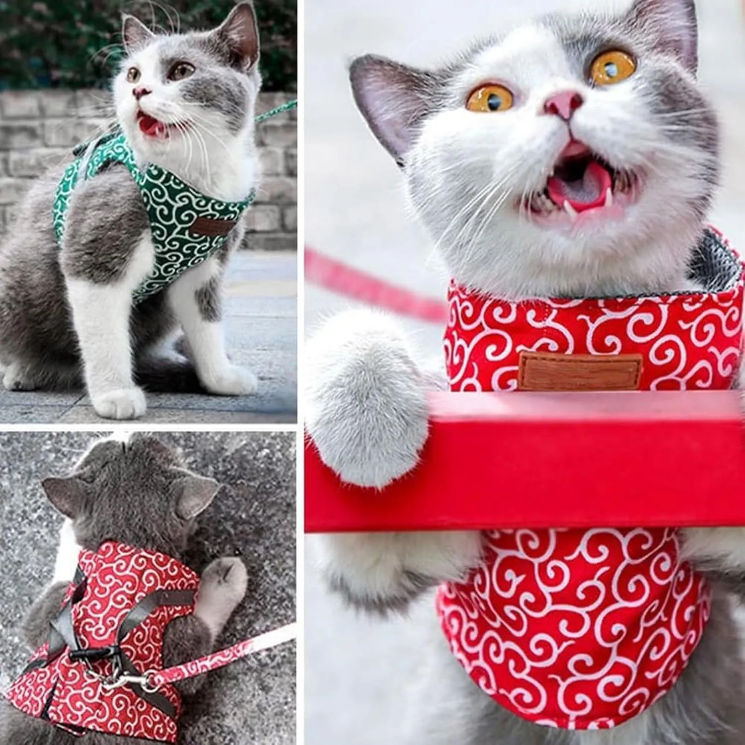 Niowatchted - Cat Dogs Vest Harness and Leash Anti-Break Away Chest Strap Cats Clothes, Niowatchted Cat Vest Harness and Leash, Stylish Pet Harness Jackets for Large and Small Kittens Dogs (Red, M)