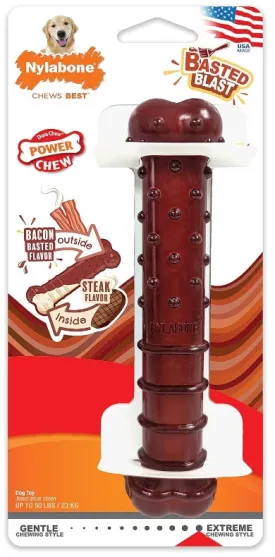 Nylabone Power Chew Basted Blast Chew Bone Bacon and Steak Flavor Giant