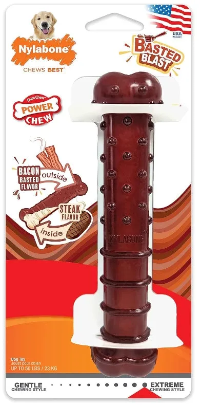 Nylabone Power Chew Basted Blast Chew Bone Bacon and Steak Flavor Giant
