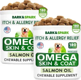 Omega 3 for Dogs and Cats Bundle - 360 Fish Oil Treats Shedding, Skin Allergy, Itch Relief, Hot Spots Treatment -Joint Health -Skin and Coat Supplement - EPA&DHA Fatty Acids - Salmon Oil - Made in USA