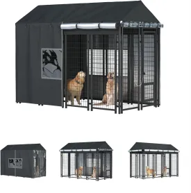 Outdoor Dog Kennel Cover - Full Coverage for 8'Dx4'Wx6'H Dog Cages, 600D Heavy Duty Waterproof Kennel Cover, Black