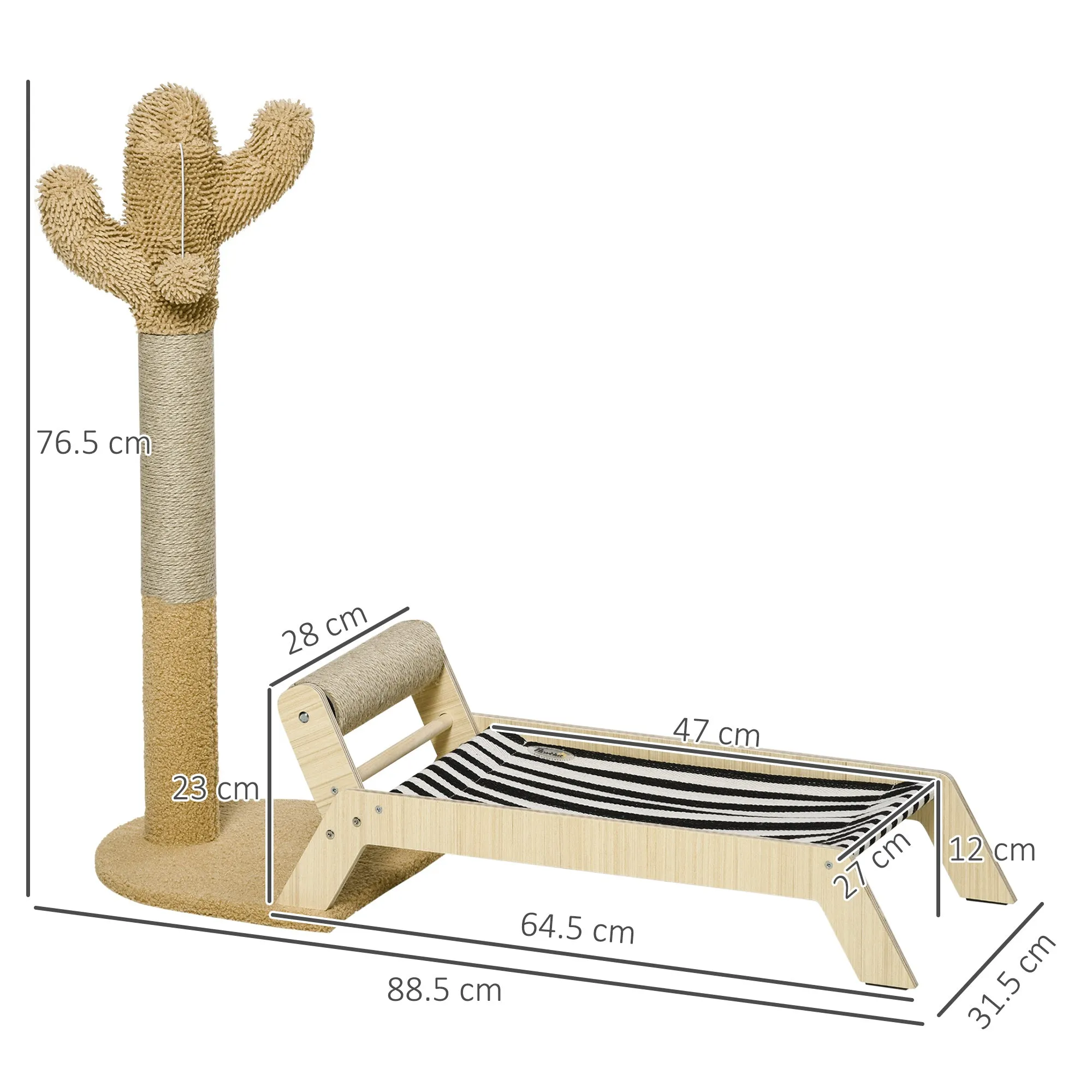 PawHut 2 in 1 Cat Condo Tree Tower with Cactus Post, Ball, Hammock Bed - Brown