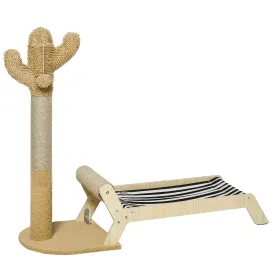 PawHut 2 in 1 Cat Condo Tree Tower with Cactus Post, Ball, Hammock Bed - Brown