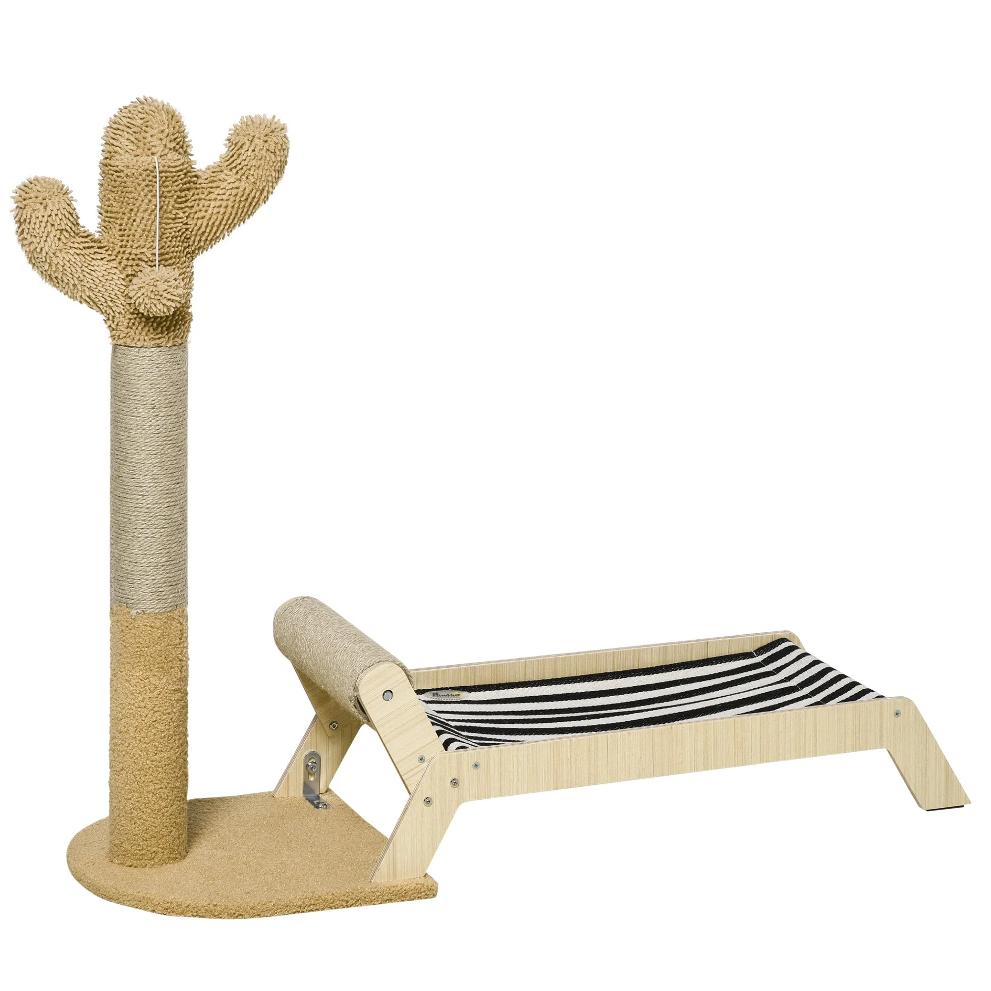 PawHut 2 in 1 Cat Condo Tree Tower with Cactus Post, Ball, Hammock Bed - Brown