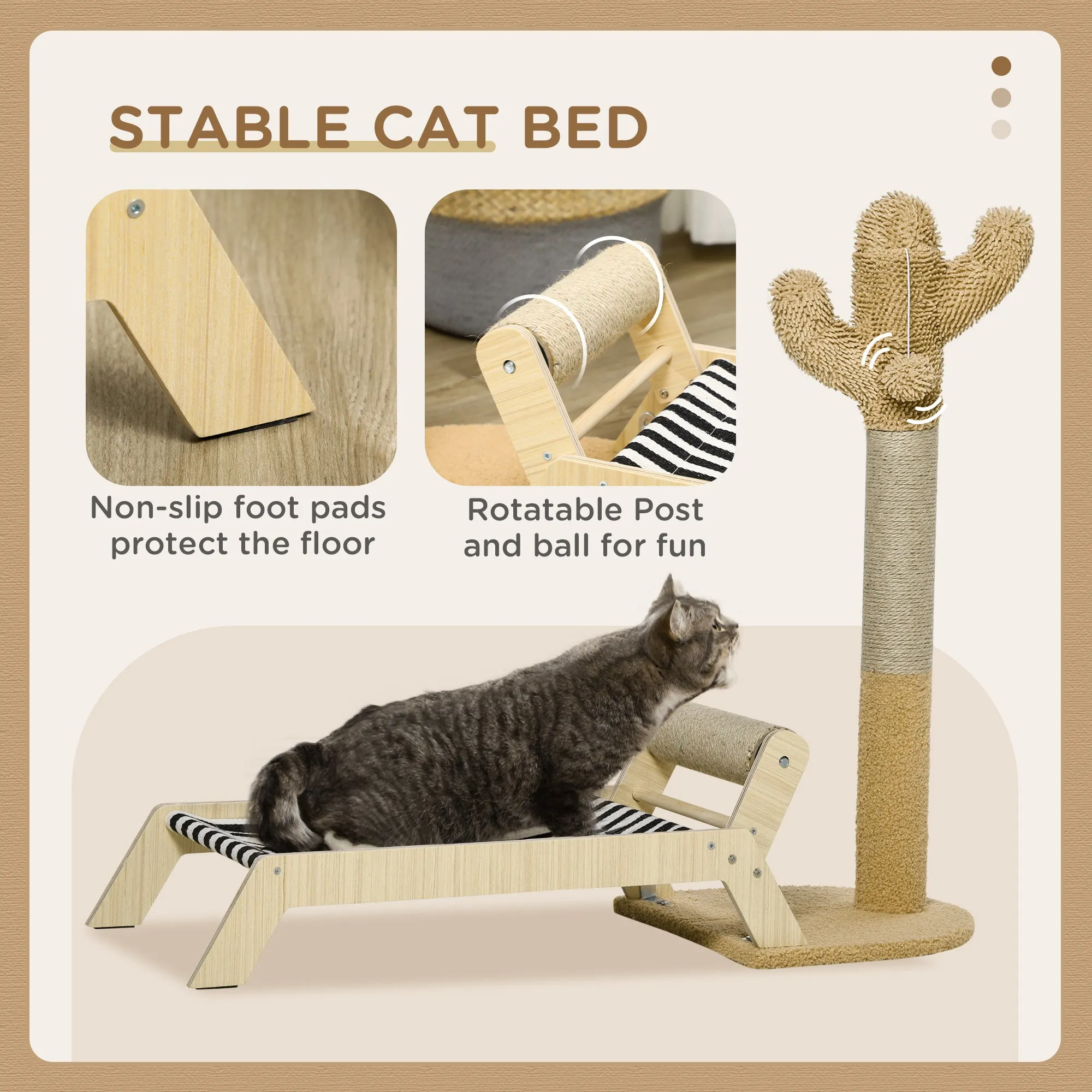 PawHut 2 in 1 Cat Condo Tree Tower with Cactus Post, Ball, Hammock Bed - Brown