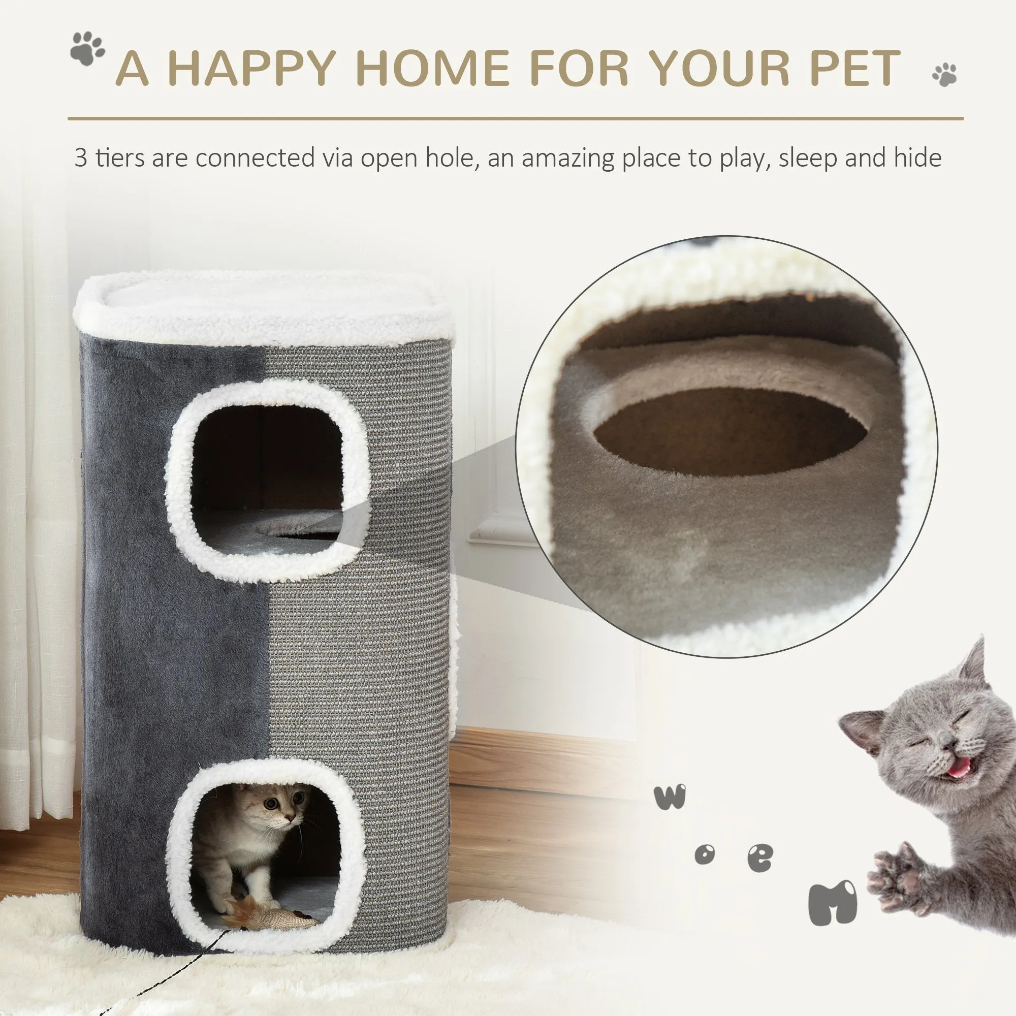 PawHut Cat Barrel Kitten Tree Tower