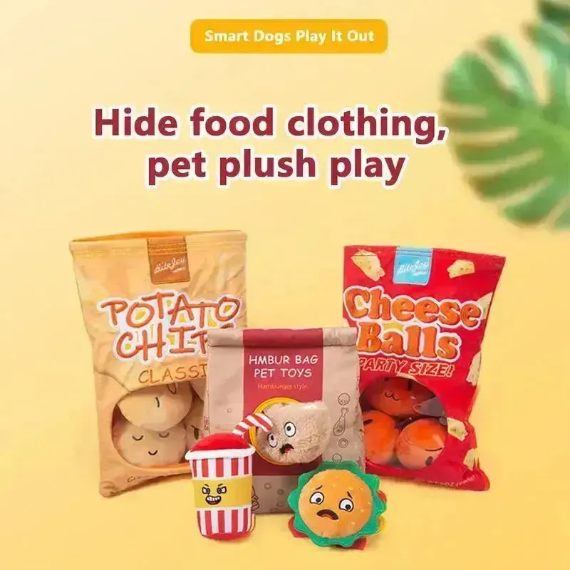 Pet Food Hiding Plush Dog Toy - Interactive Teething & Training Toy with Squeaker