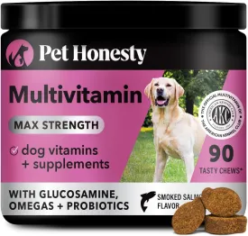 Pet Honesty Dog Multivitamin Max Strength - 15 in 1 Vitamins for Health & Heart - Essentials Fish Oil, Glucosamine, Probiotics, Omega Fish Oil - Multivitamins Supplements for Skin and Coat