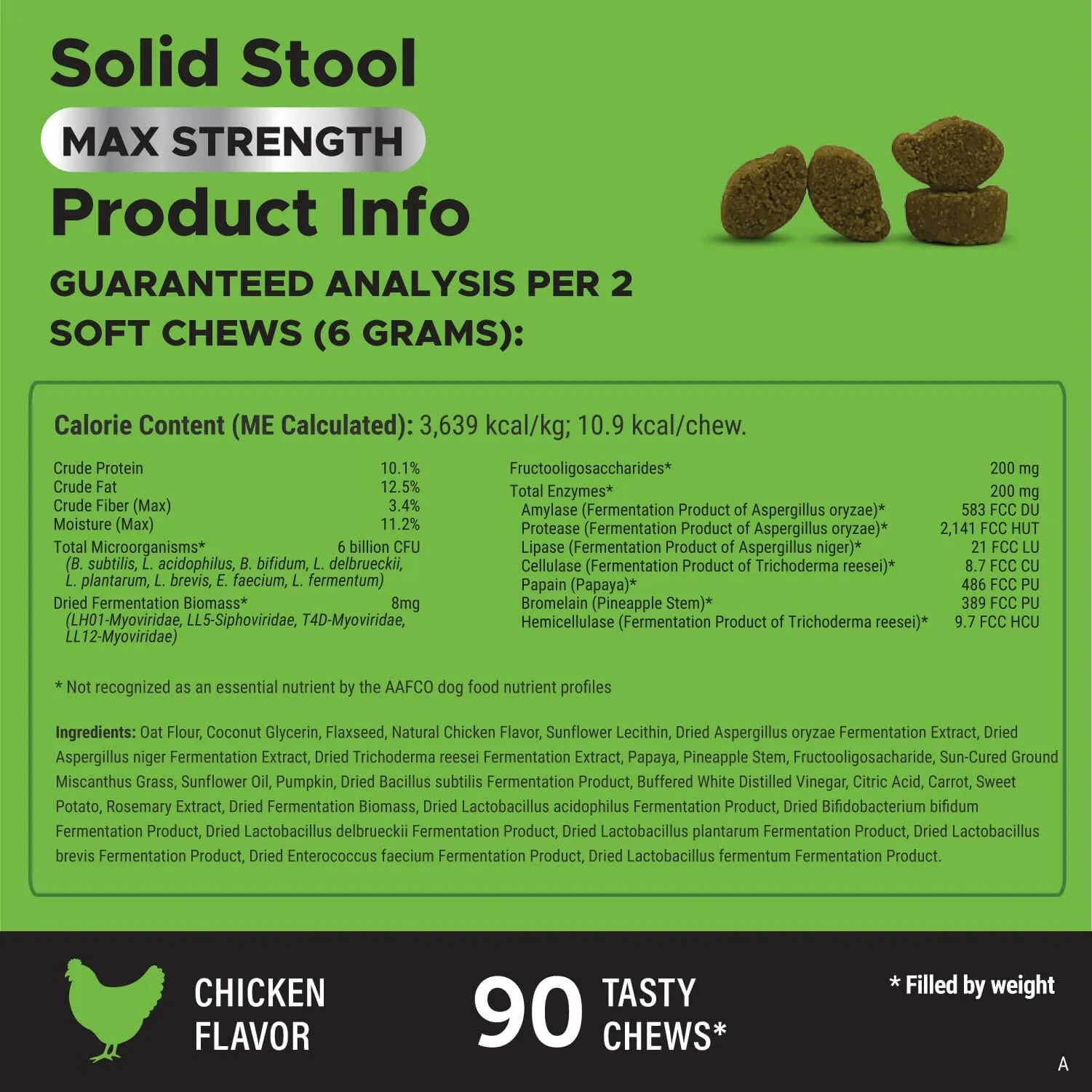 Pet Honesty Super Pooper Solid Stool Digestion Chicken Chewy Dog Supplements - 90 Count - 9.5 Oz