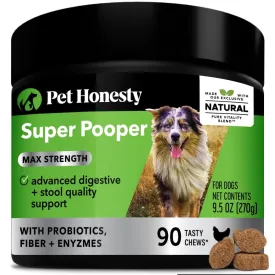 Pet Honesty Super Pooper Solid Stool Digestion Chicken Chewy Dog Supplements - 90 Count - 9.5 Oz