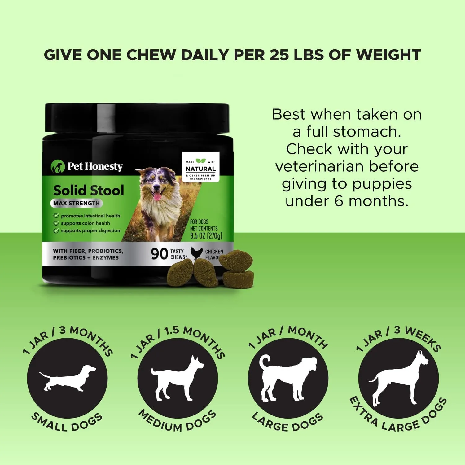Pet Honesty Super Pooper Solid Stool Digestion Chicken Chewy Dog Supplements - 90 Count - 9.5 Oz