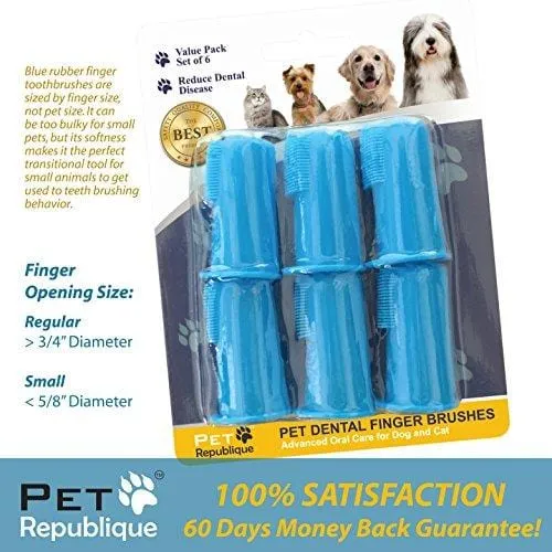 Pet Republique Dog Finger Toothbrush Set of 6 - Dental Brush for Large to Small Dogs, Cats, Most Pets