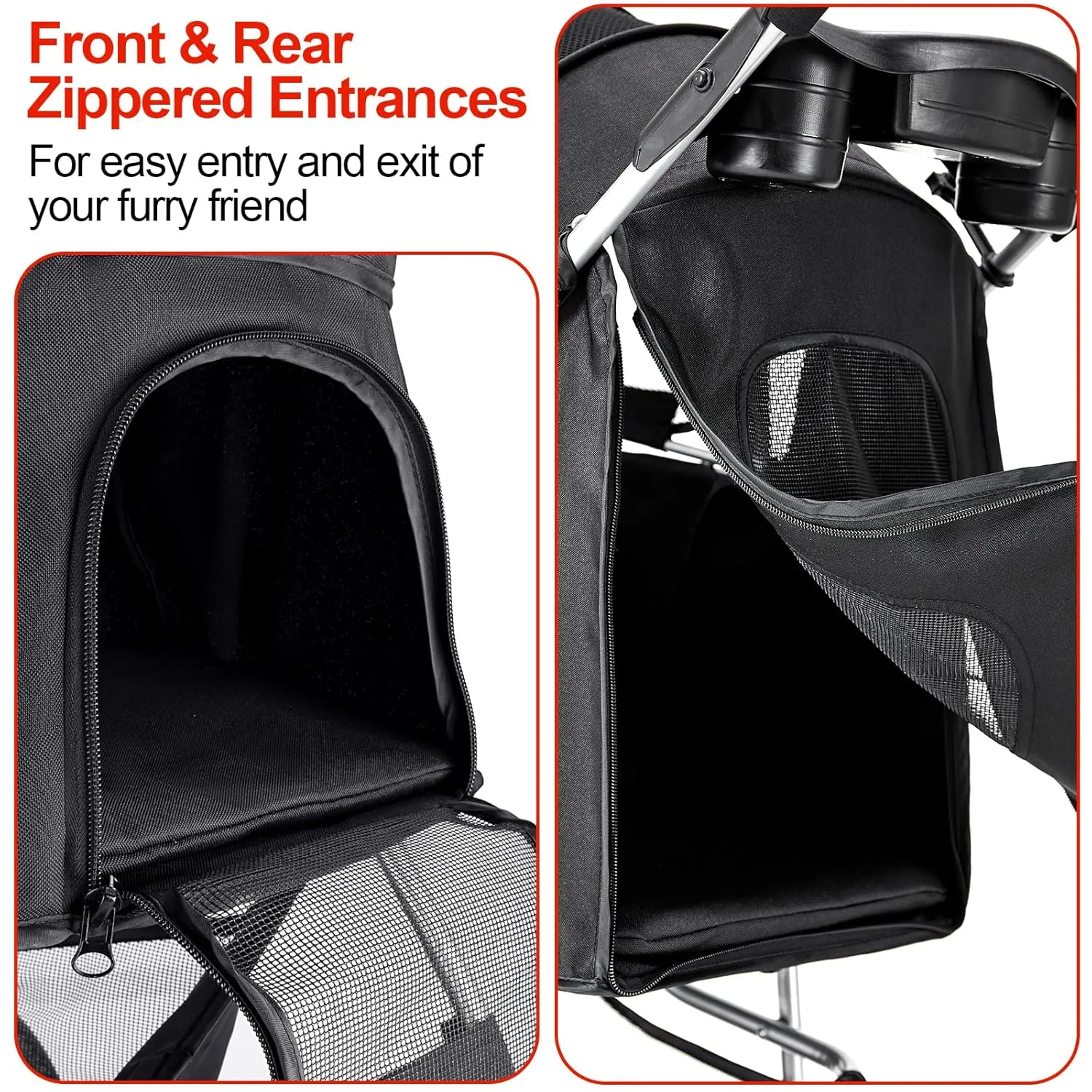 Pet Stroller for Medium Small Dogs and Cats, Folding Puppy Stroller Dog Cat Cage Jogger with Cup Holder and Storage Basket, 4 Wheels, Black