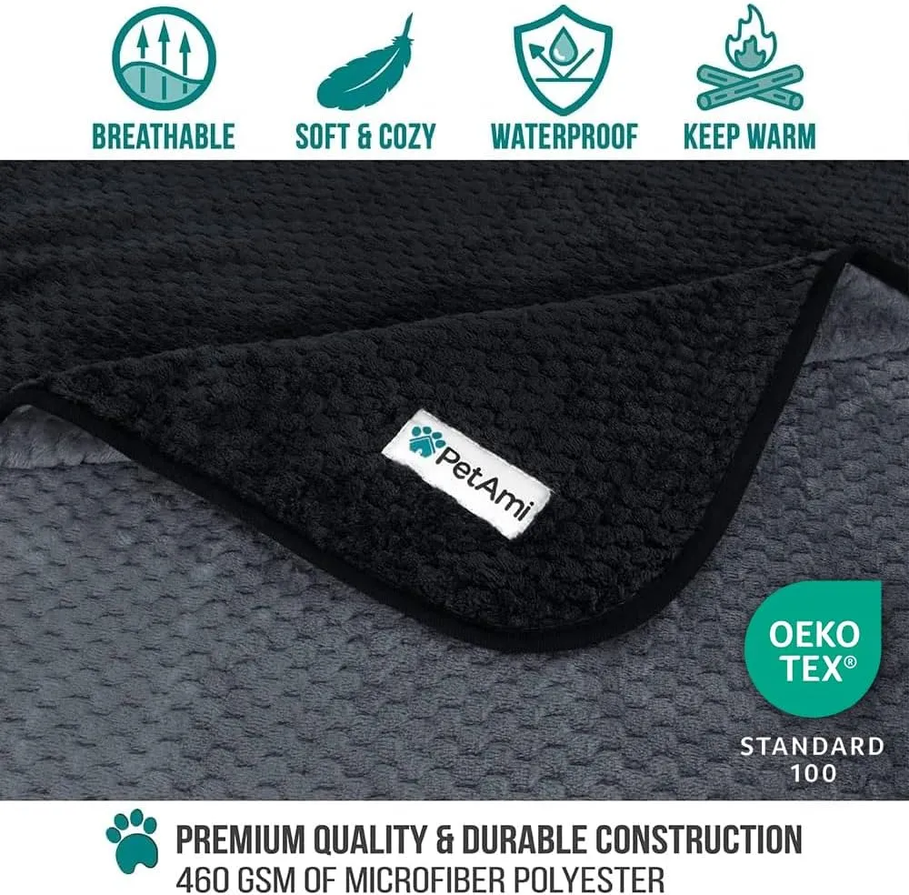 PetAmi Waterproof Dog Blanket, Leakproof Puppy Blanket for Medium Large Dogs, Furniture Sofa Couch Cover Protector, Fleece Pet Throw Indoor Cat Kitten, Reversible Washable Soft Plush, 40x60 Black Gray