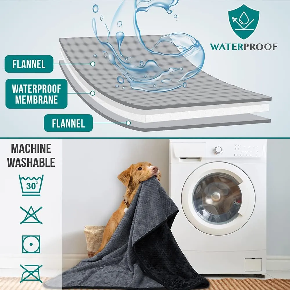 PetAmi Waterproof Dog Blanket, Leakproof Puppy Blanket for Medium Large Dogs, Furniture Sofa Couch Cover Protector, Fleece Pet Throw Indoor Cat Kitten, Reversible Washable Soft Plush, 40x60 Black Gray