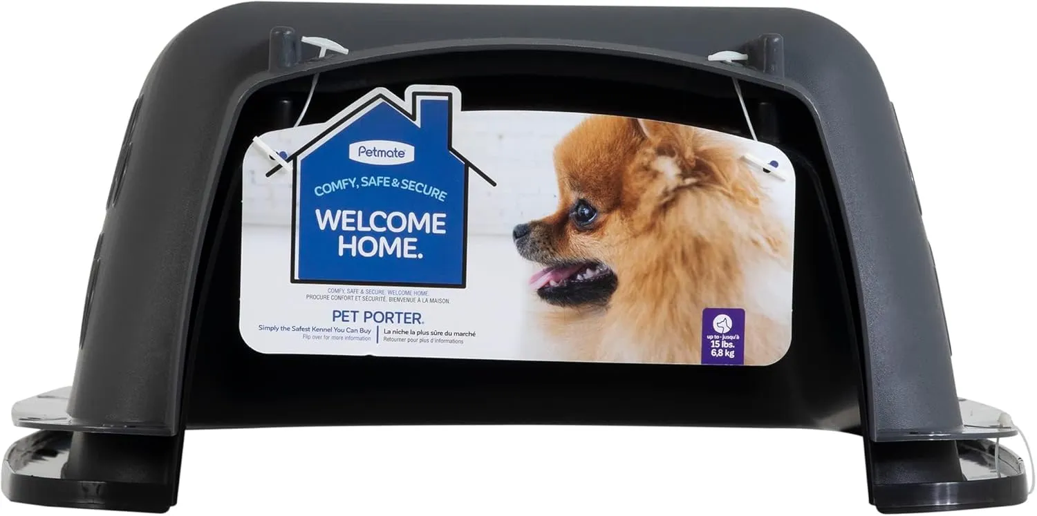 Petmate Pet Porter Dog Kennel 23", Dark Gray & Black, for Pets up to 15lbs, Made in USA