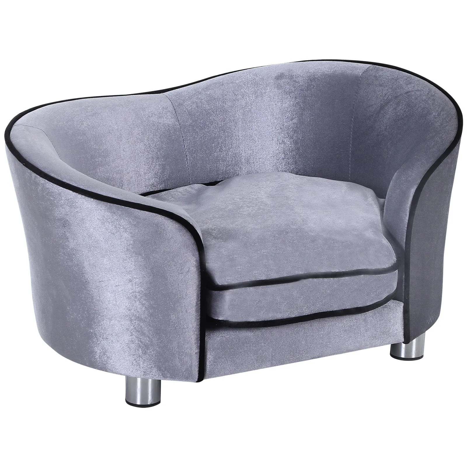 Pets Evelated Wooden Sofa Bed with Plush Cushion Silver Grey