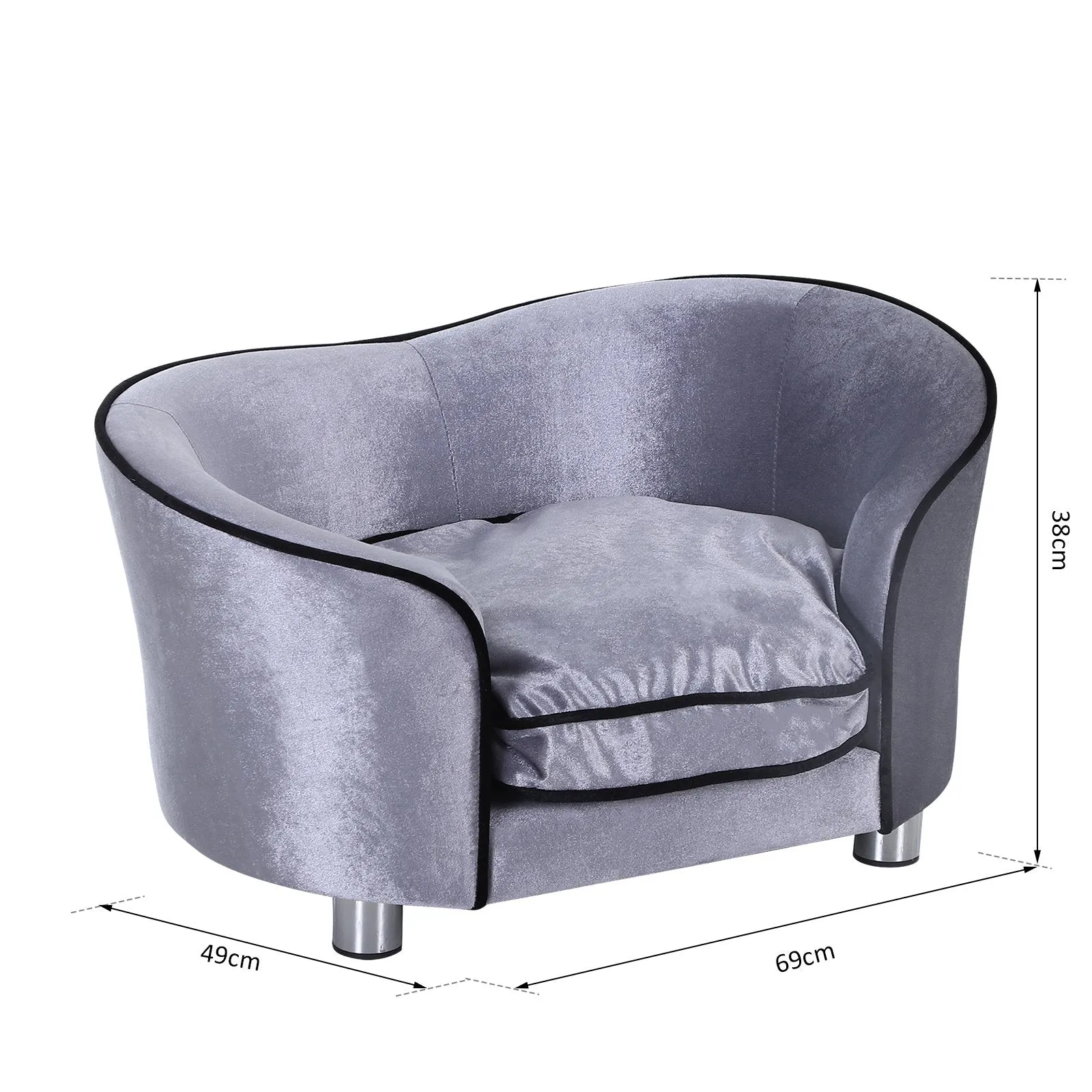 Pets Evelated Wooden Sofa Bed with Plush Cushion Silver Grey