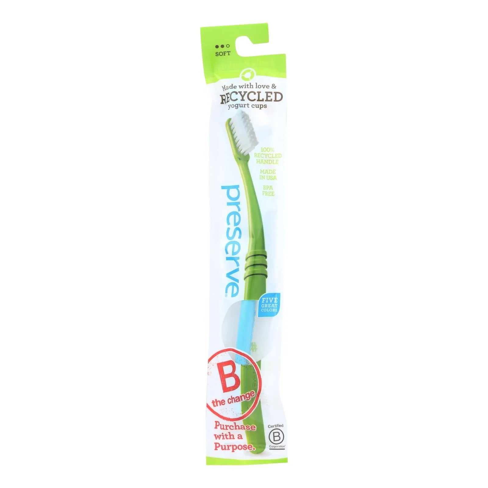 Preserve Adult Toothbrush in a Lightweight Travel Pouch - 6 Pack - Assorted Colors